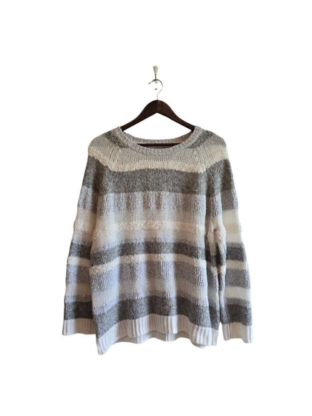 Lou & Grey Striped Color Block Alpaca Wool Blend Crew Neck Sweater Sz L